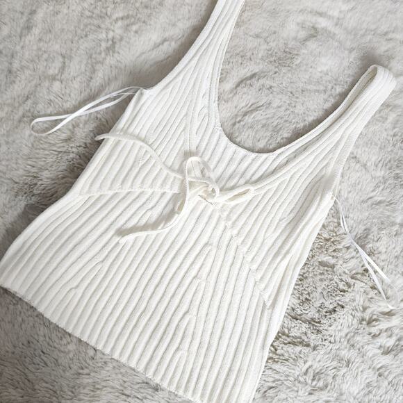 NEW Vince Rib Tie Back Cotton Blend White Ribbed Knit Tank Top - Picture 6 of 12